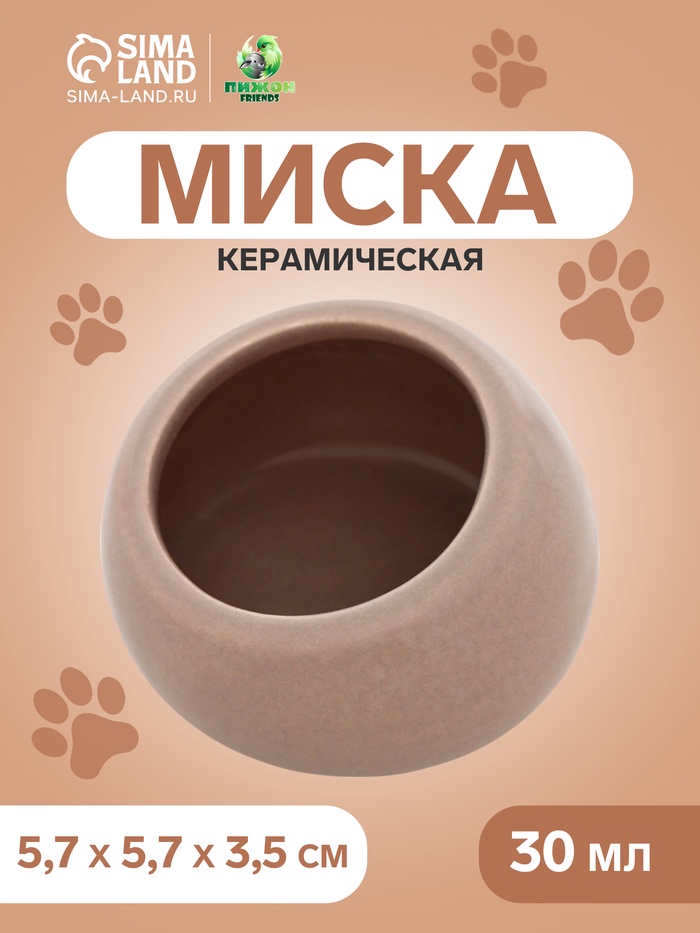 Миска керамическая для грызунов со скошенным краем 30 мл 5,7 х 5,7 х 3,5 см, серая