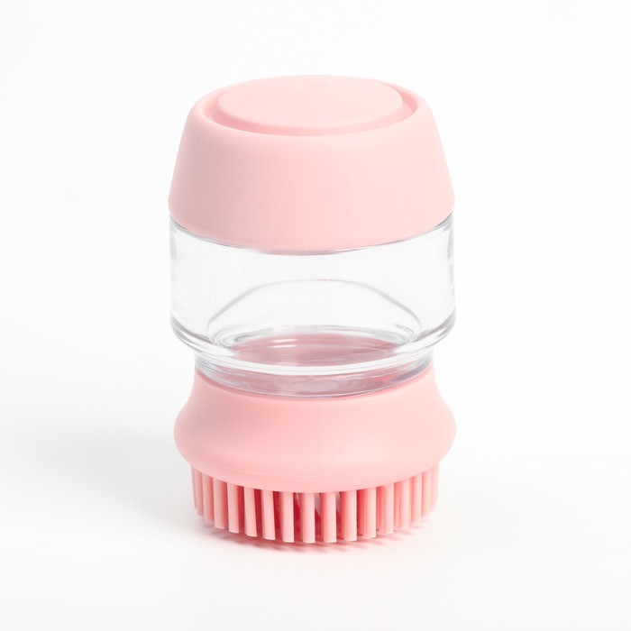 Щётка для мытья и массажа собак с ёмкостью для шампуня и 2 насадками, 5.8х5.8х9 см, розовая