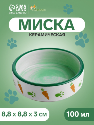 Миска керамическая с морковками 100 мл  8,8 х 8,8 х 3 см, белая/зелёная
