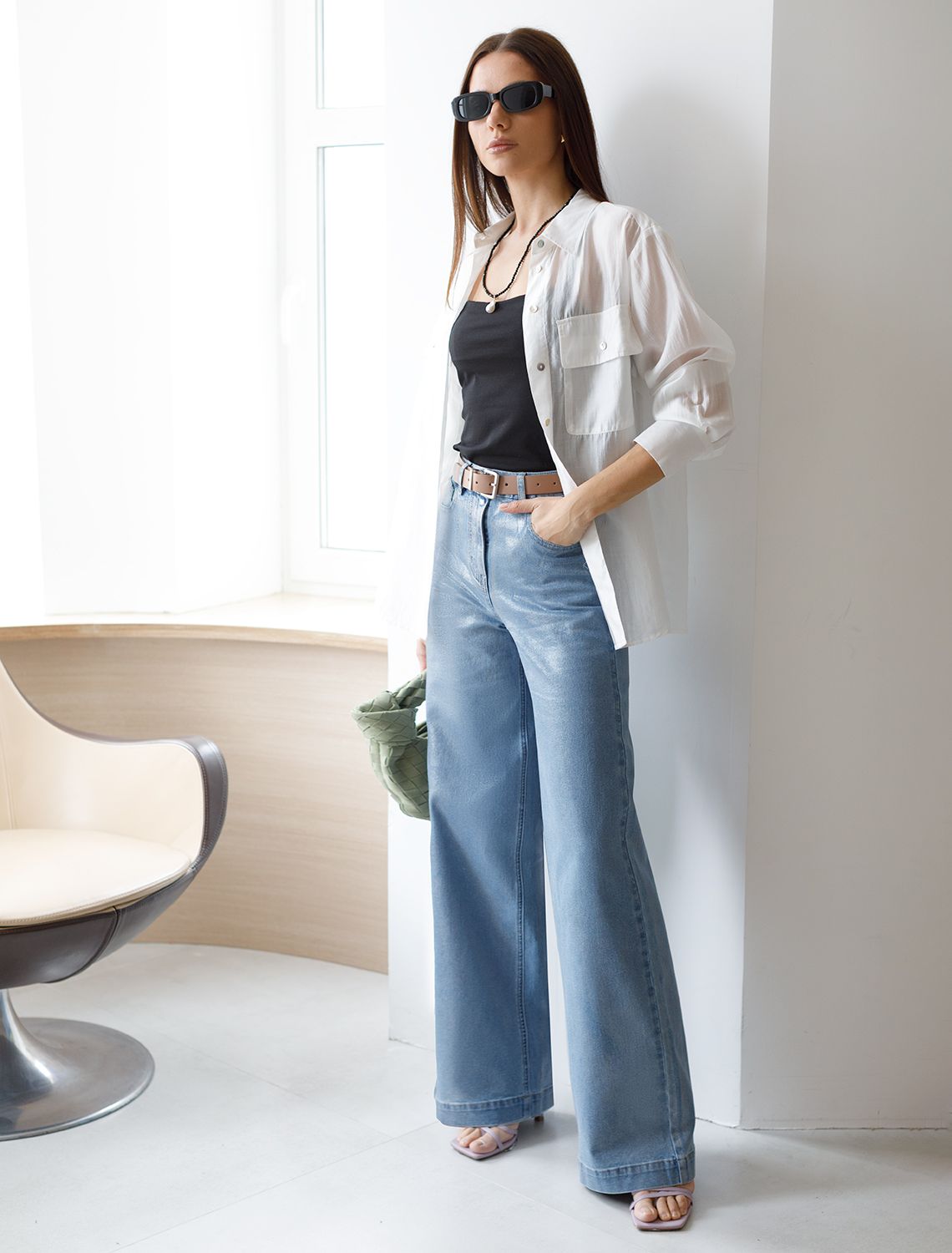 Ст.цена 3290р Джинсы-трубы с металлизированным покрытием D54.219 голубой-серебряный