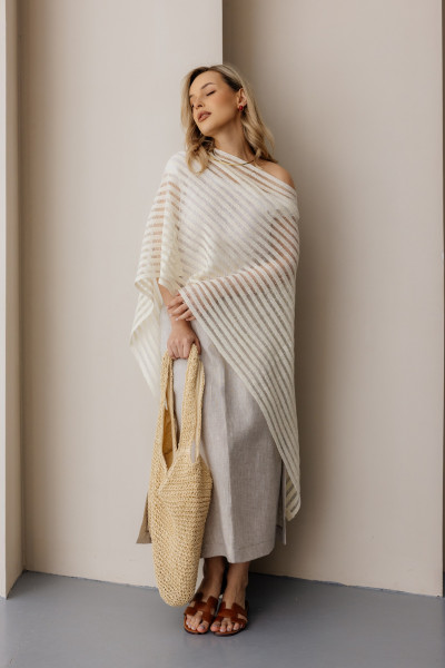 Палантин льняной 17-03 молочный