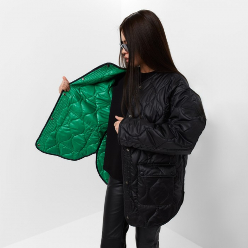 Куртка стёганая женская демисезонная MIST Oversize, размер 46, чёрная