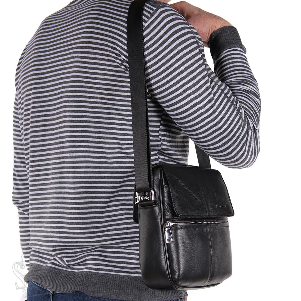 Сумка мужская кожаная 2082BSH black Heanbag в Новосибирске