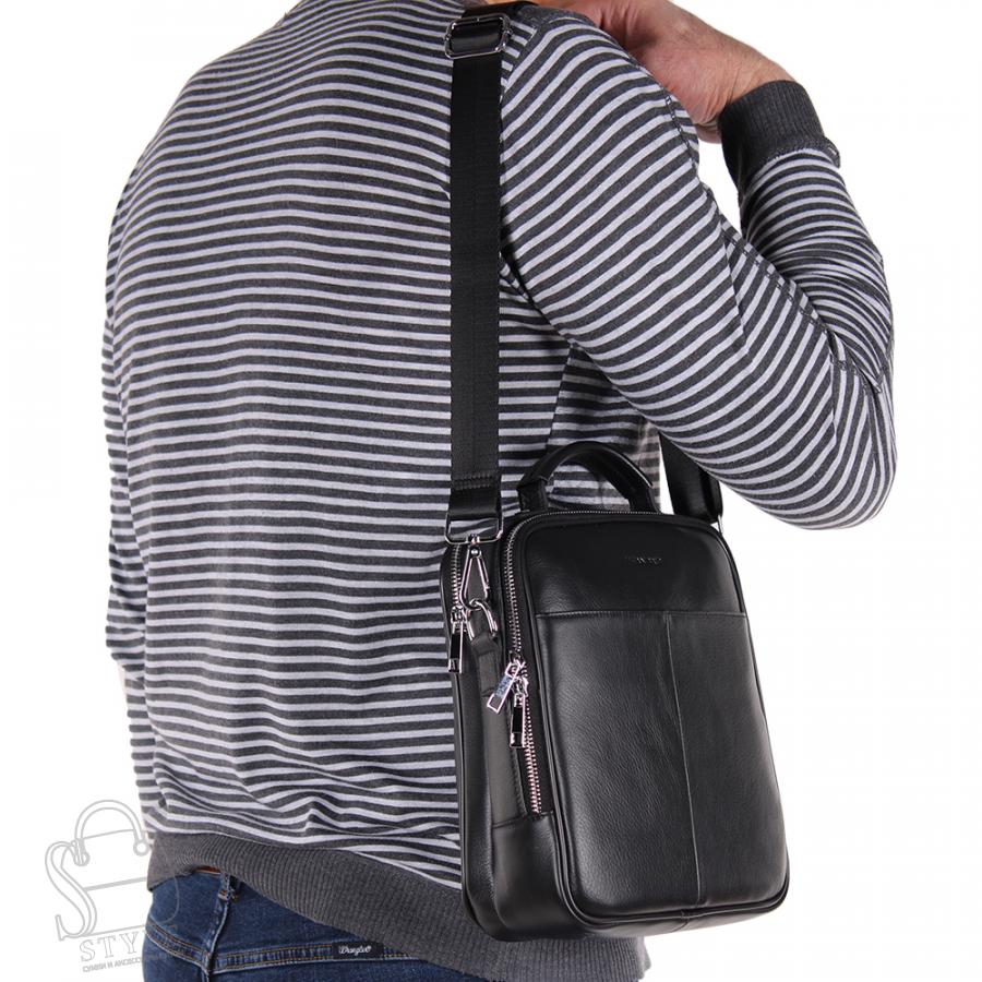 Сумка мужская кожаная 2081BSH black Heanbag в Новосибирске