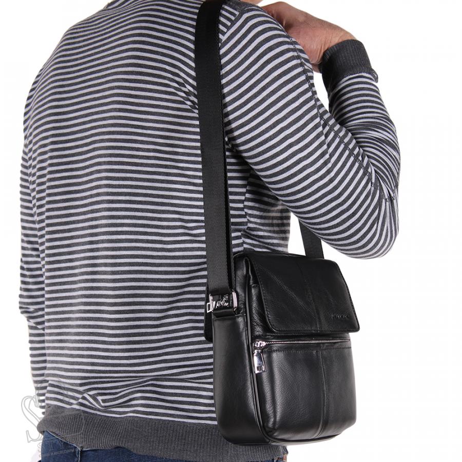 Сумка мужская кожаная 2082BSH black Heanbag в Новосибирске