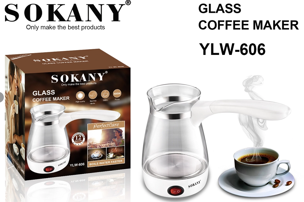Турка электрическая стеклянная Sokany YLW-606 белая
