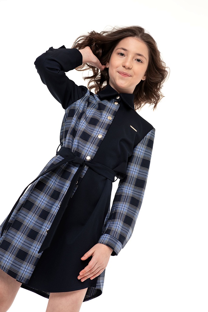 Синее школьное платье в клетку Mooriposh, модель 0157
