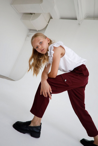Бордовые брюки для девочки Mooriposh, модель 0424