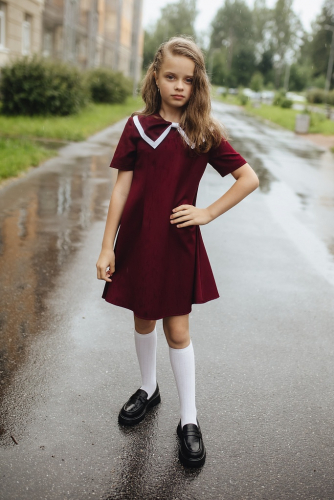 Бордовое школьное платье Mooriposh, модель 0173