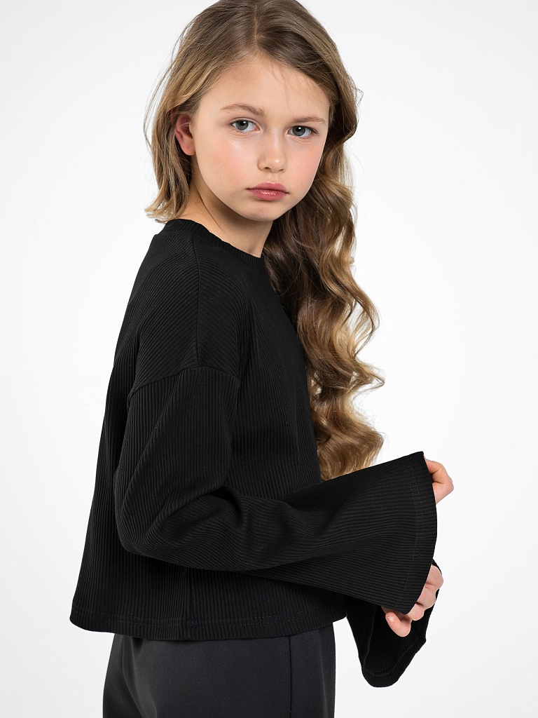 Черный лонгслив Mooriposh для девочки, модель 1613