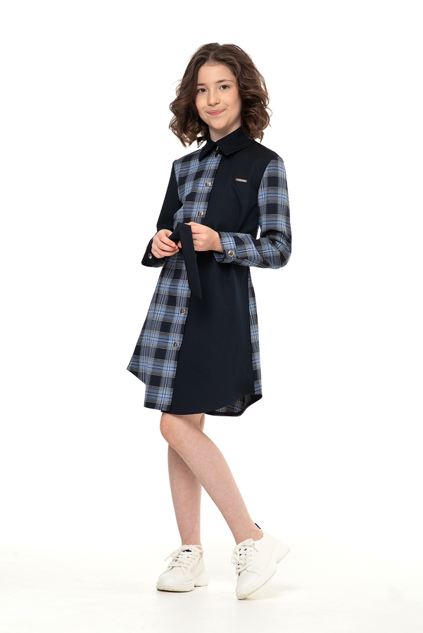 Синее школьное платье в клетку Mooriposh, модель 0157