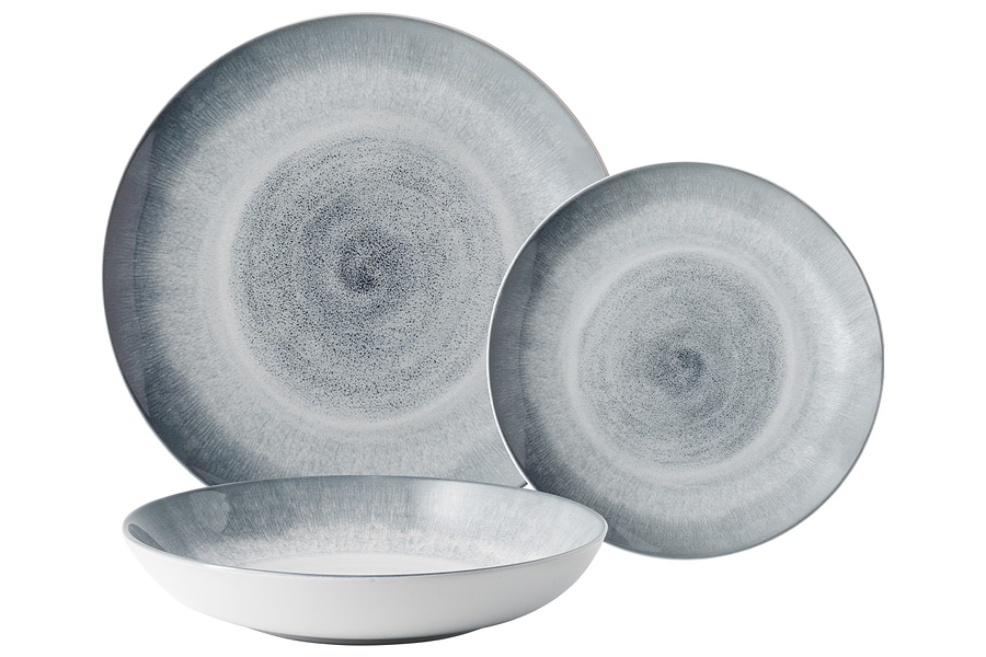 Сервиз обеденный, 4 перс, 12 пр, керамика, серо-голубой, Спираль, Vulcano, 63228