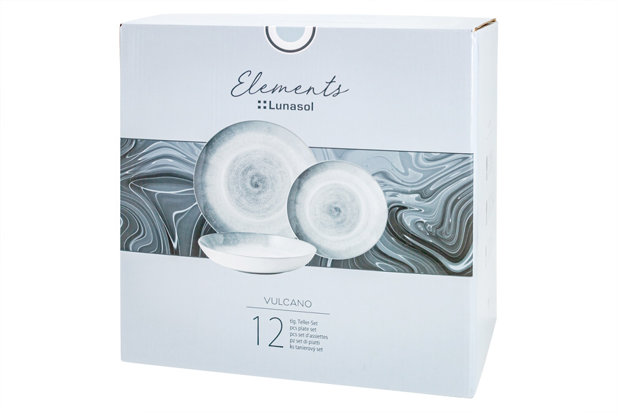 Сервиз обеденный, 4 перс, 12 пр, керамика, серо-голубой, Спираль, Vulcano, 63228