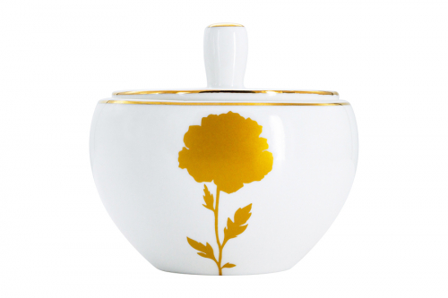 Сахарница, 9 см, 250 мл, фарфор F, белая, с золотистым кантом, Мак, Flowers, 60490