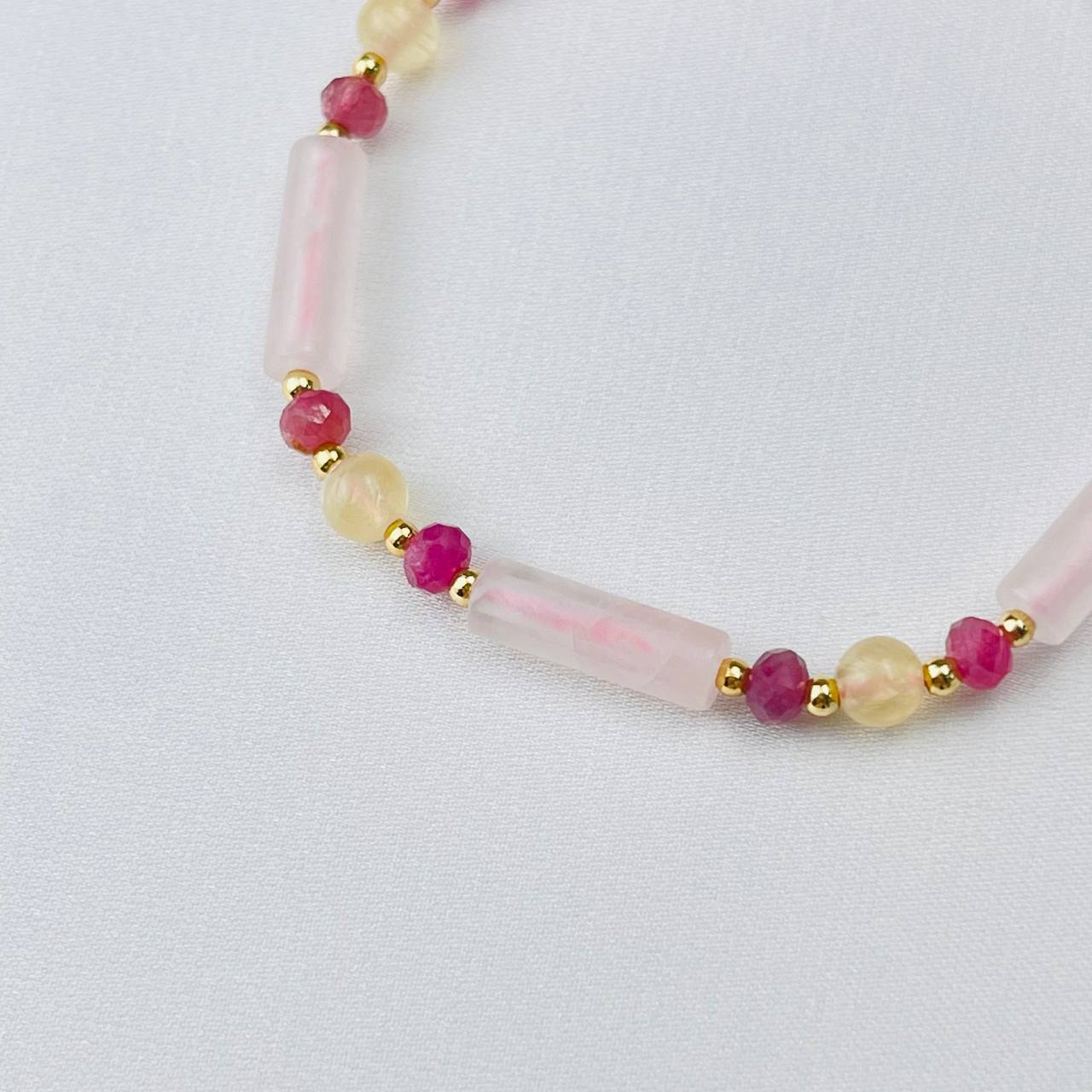 Радуга Самоцветов Браслет из Розового кварца, Селенита и Турмалина