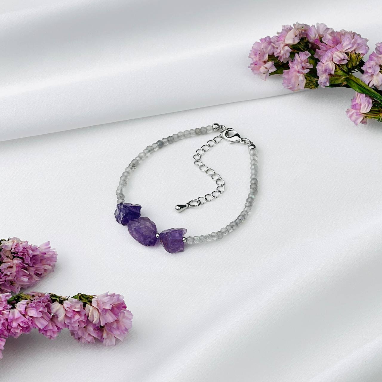 Радуга Самоцветов Браслет из Лабрадора и Аметиста