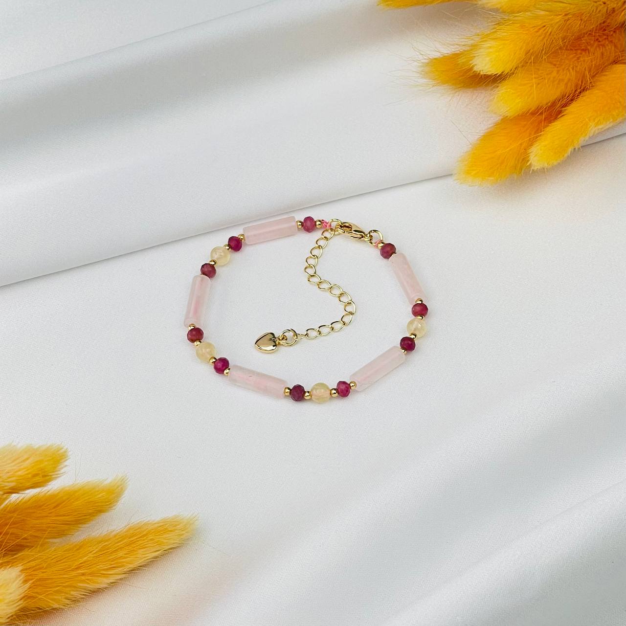 Радуга Самоцветов Браслет из Розового кварца, Селенита и Турмалина