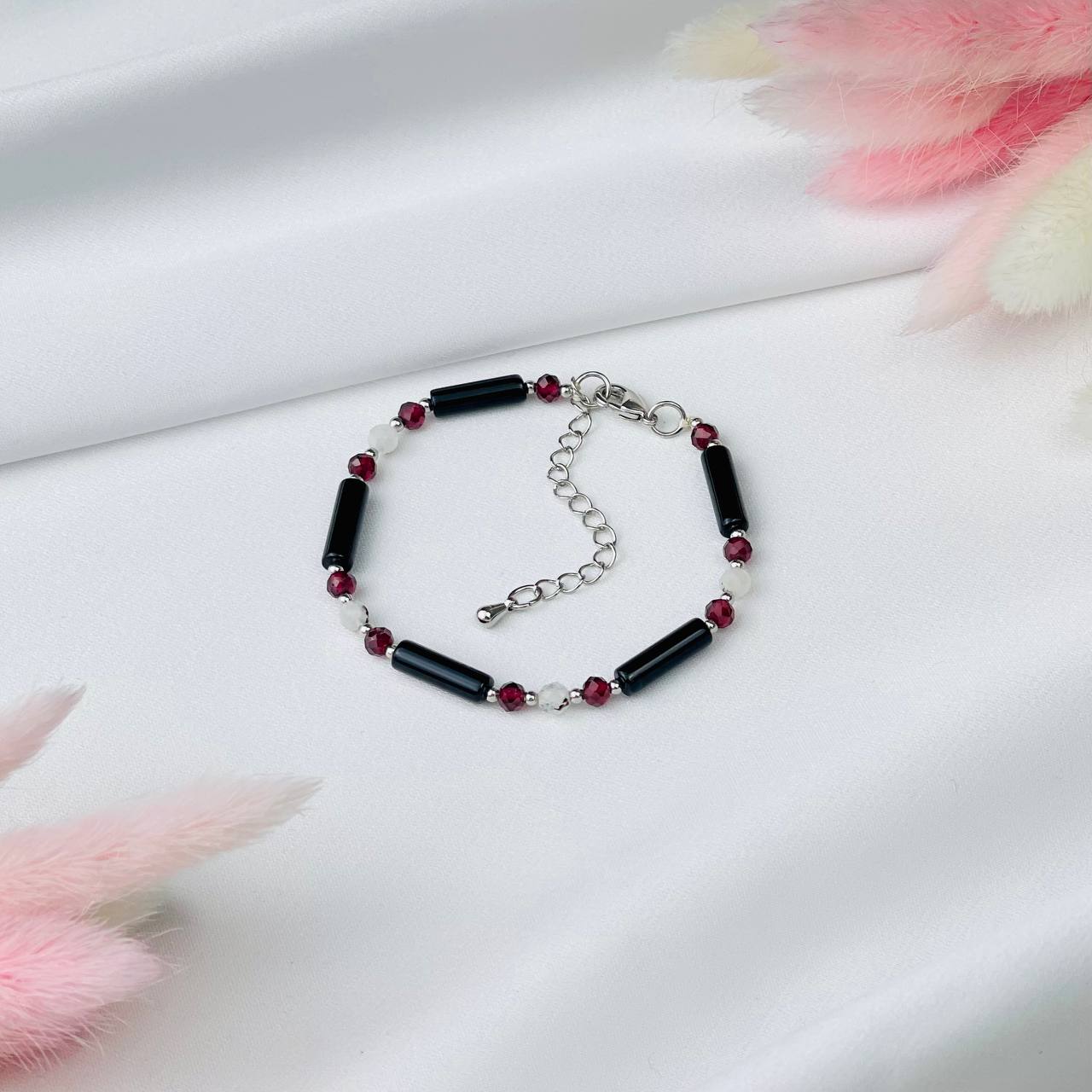 Радуга Самоцветов Браслет Агата, Граната и Лунного камня