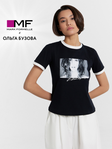 Футболка Mark Formelle x Ольга Бузова черная с принтом и надписью 