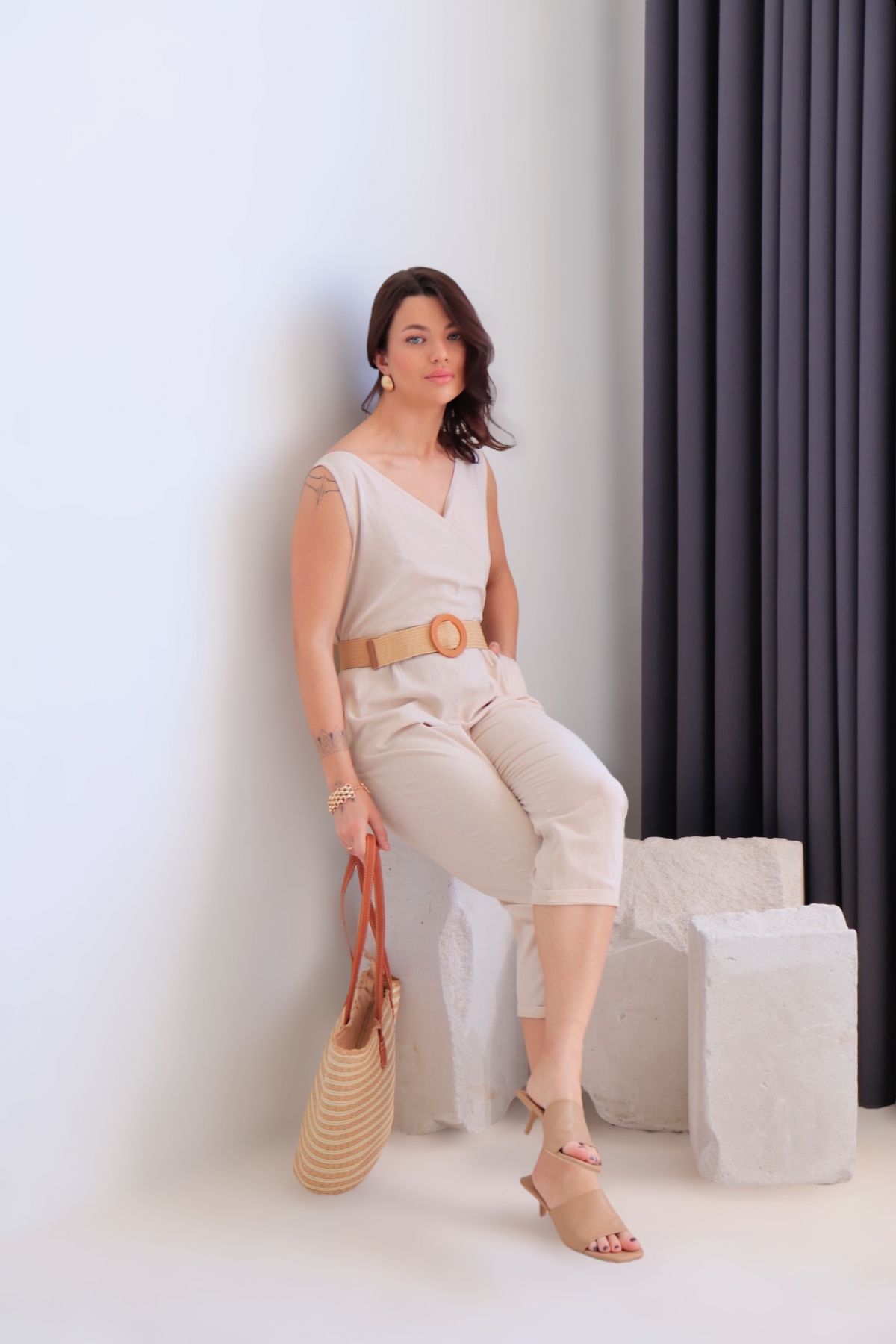 16238 Комбинезон хлопковый кремовый (остаток: 42, 48)