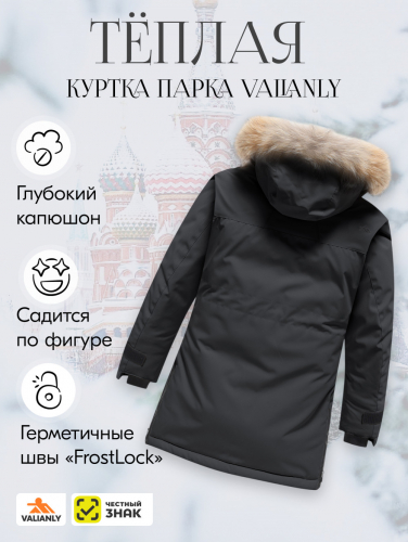Куртка парка зимняя подростковая для девочки с капюшоном и мехом черного цвета 9448Ch
