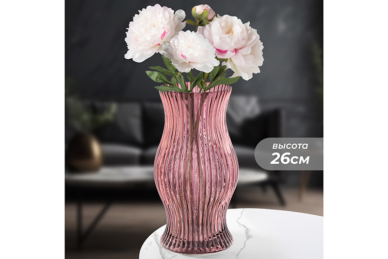 БЫЛО 1524 руб! Ваза 14*14*26 см бордовая, стекло