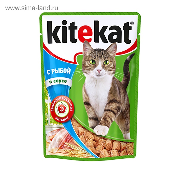 ШБ Влажный корм KiteKat для кошек, рыба в соусе, пауч, 28х85г