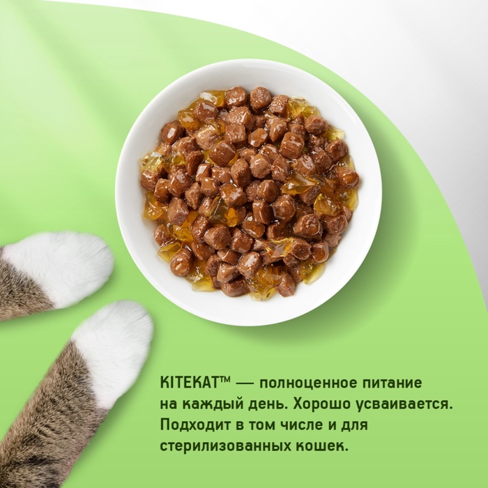 ШБ Влажный корм Kitekat для кошек, говядина в желе, пауч, 28х85 г