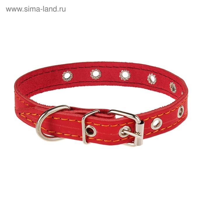 Ошейник кожаный однослойный безразмерный, 45 х 2 см, ОШ 18-39 см, красный