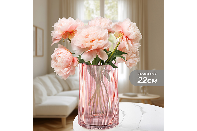 БЫЛО 1323 руб! Ваза 15*15*22 см розовая, стекло