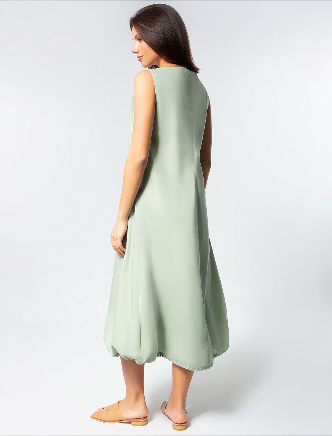Ст.цена 2950р Платье-баллон на кулиске внизу из плотного поплина D22.200 светло-оливковый