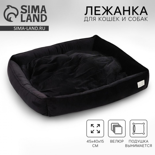 Лежанка для кошек и собак велюровая Pet Lab, 70 х 65 х 15 см, черная