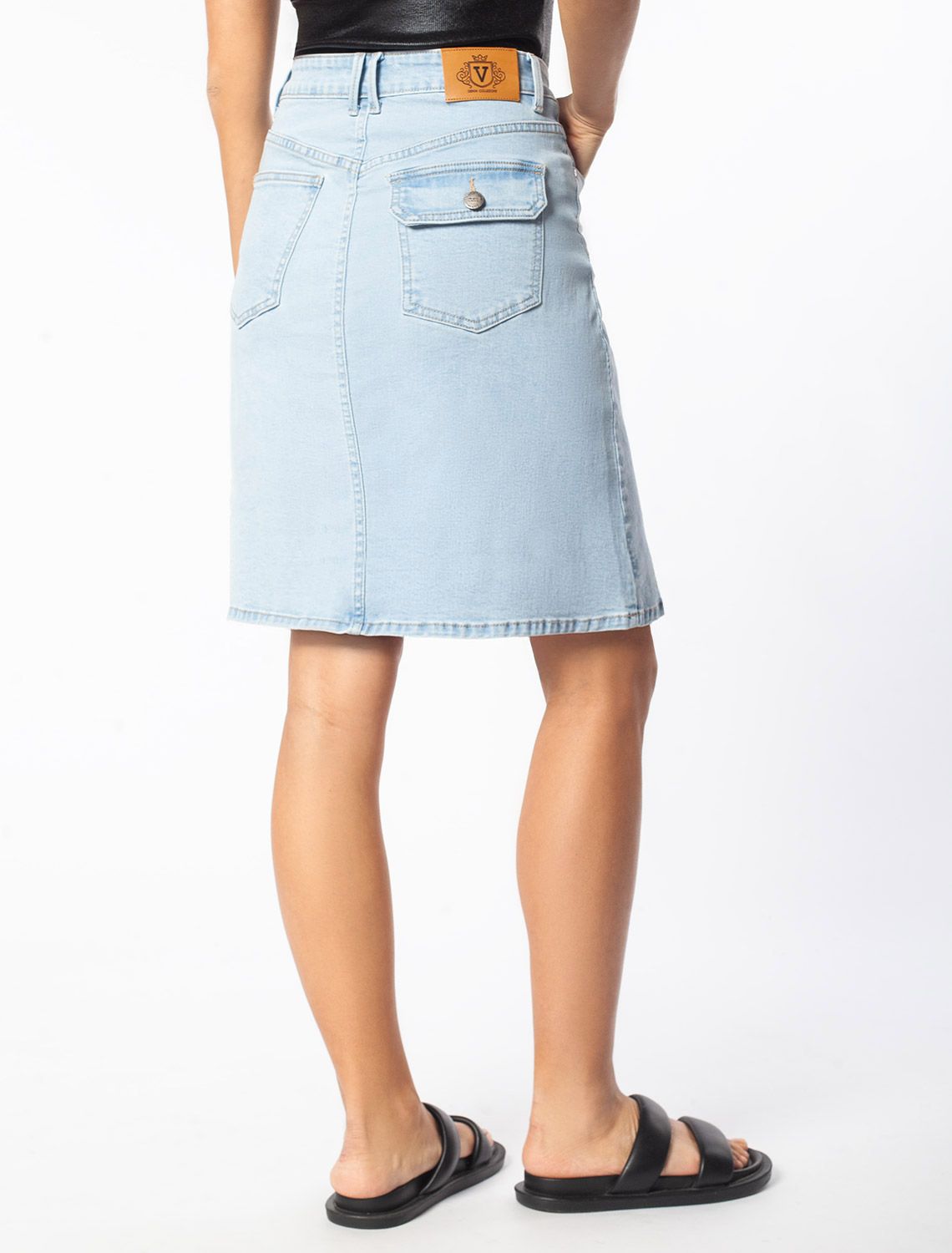 Юбка А-силуэта из эластичного денима D56.070 светло-голубой