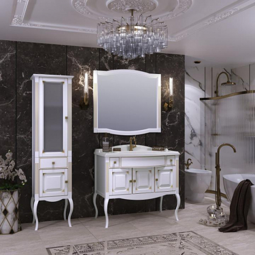 Мебель для ванной Лаура 100 Белый матовый с бежевой патиной