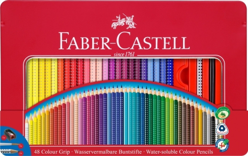 112448		Подарочный набор цветных карандашей Grip, набор цветов, в металлической коробке, 48 шт., + 1 чернограф карандаш Grip 2001 + 1 кисточка + 1 точилка