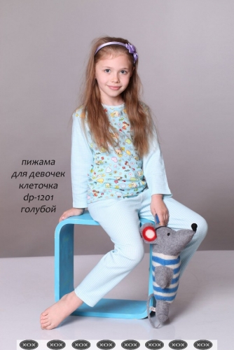 dp-1201 пижама для девочек клеточка голубой