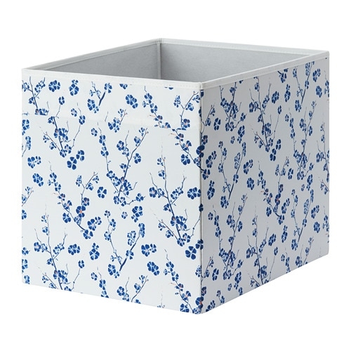 ДРЁНА, Коробка, белый, синий с цветочным орнаментом