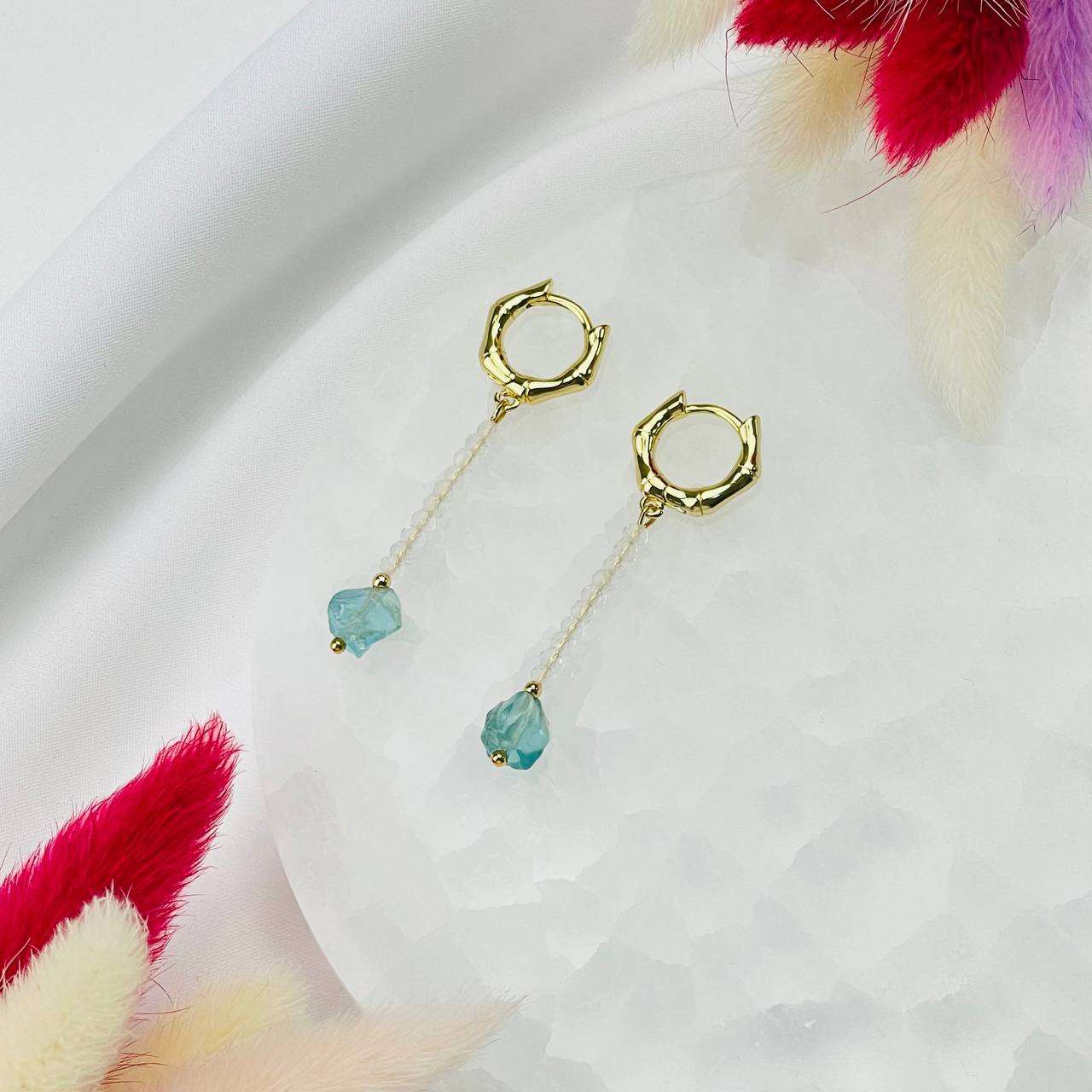 Радуга Самоцветов Серьги из Горного Хрусталя и Апатита