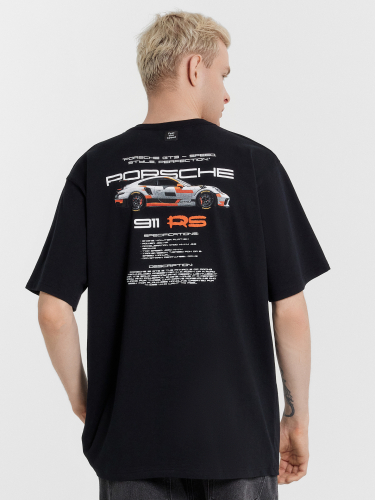 Футболка мужская черная с принтом и надписью Porsche