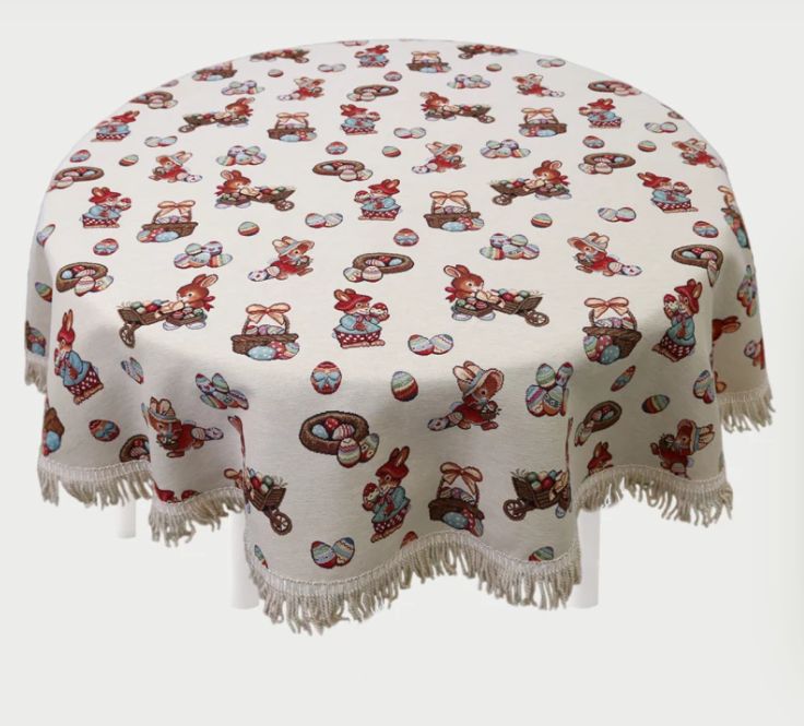 Зайчики кролики Корзинка Скатерть круг д140 см Бахрома 2517240
