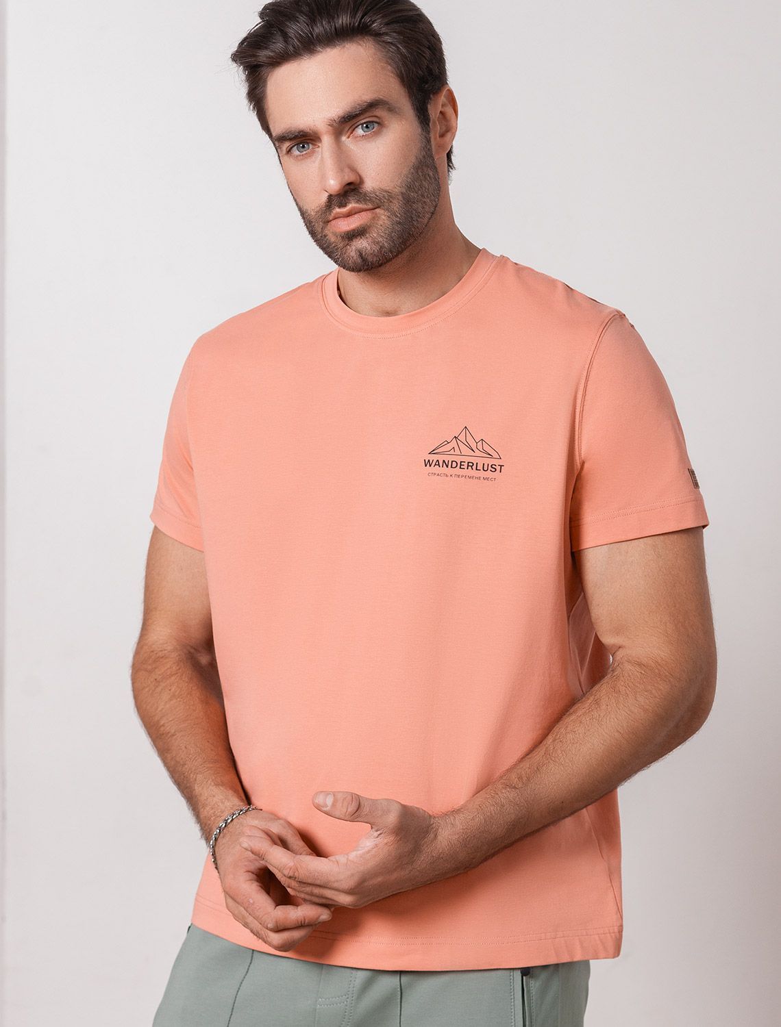 Футболка из премиального хлопка с авторским принтом U49.045 коралловый_wanderlust