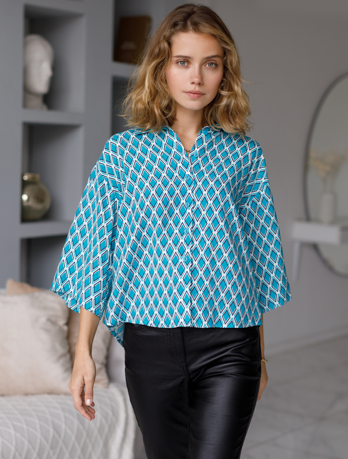 Ст.цена 2290р Блузка из премиальной вискозы и лиоцелла D29.221 морская волна