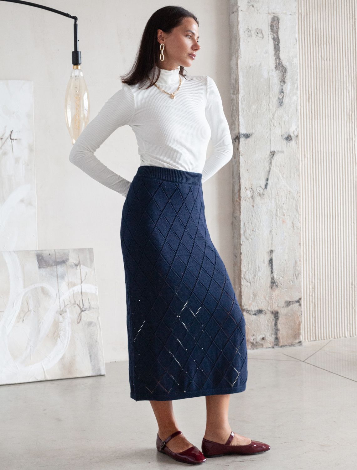 Ст.цена 2490р Вязаная юбка на подкладке D36.013 темно-синий