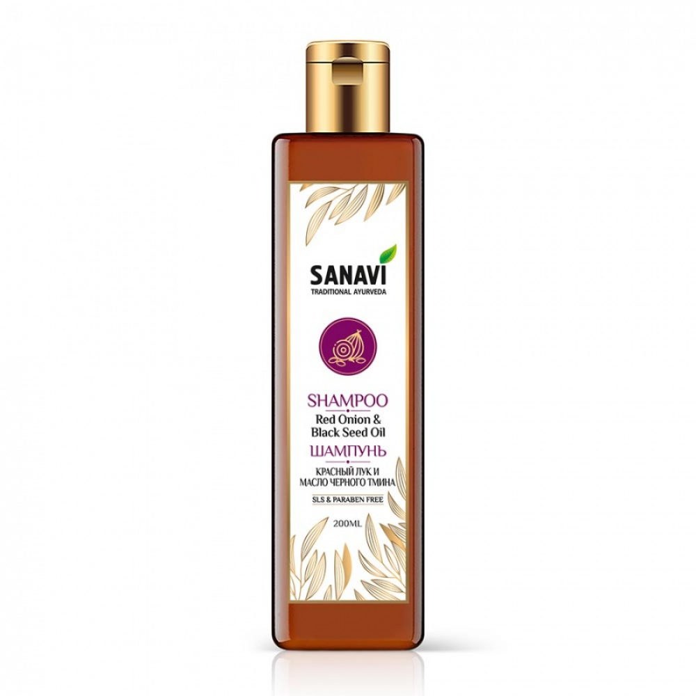 SANAVI Shampoo red onion and black cumin oil Шампунь красный лук и масло черного тмина 200мл
