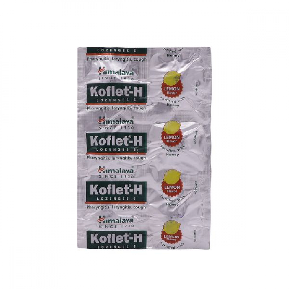 HIMALAYA Koflet-H Lemon with Honey Леденцы Кофлет с Лимонным вкусом и медом для устр. симптомов при кашле и боли в горле 6шт