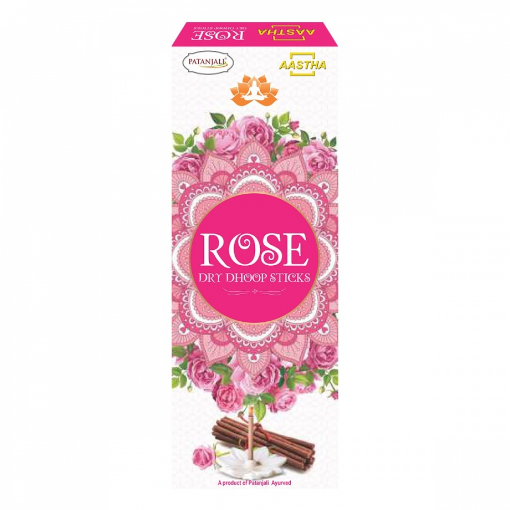 PATANJALI Aastha Rose Dry Dhoop Sticks Безосновные благовония дхуп стики Роза 10шт