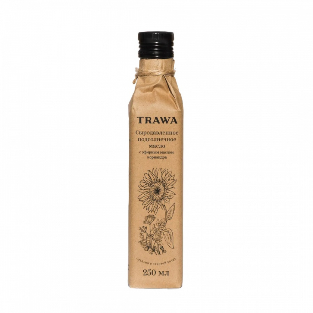 TRAWA Sunflower oil Масло сыродавленное подсолнечное с эфирным маслом кориандра бутылка 250мл