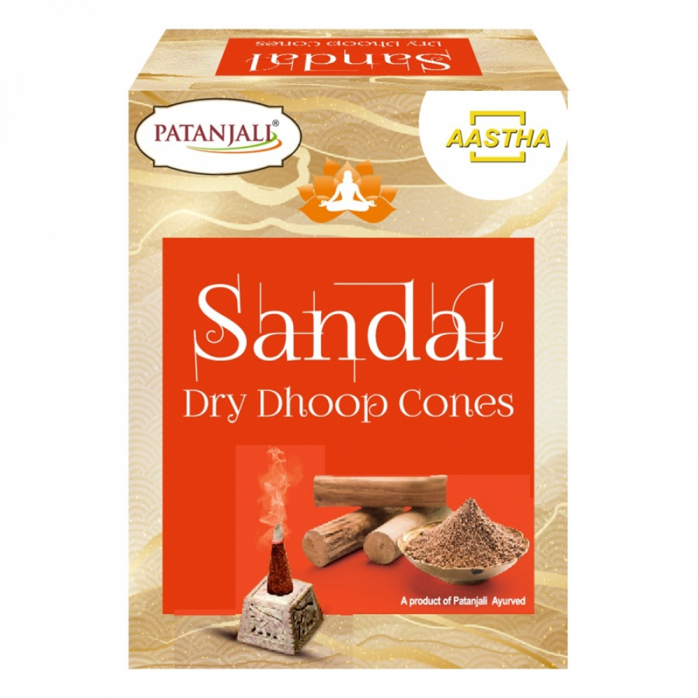 PATANJALI Aastha Sandal Dry Dhoop Cones Благовоние конусы сухие Сандал 20г