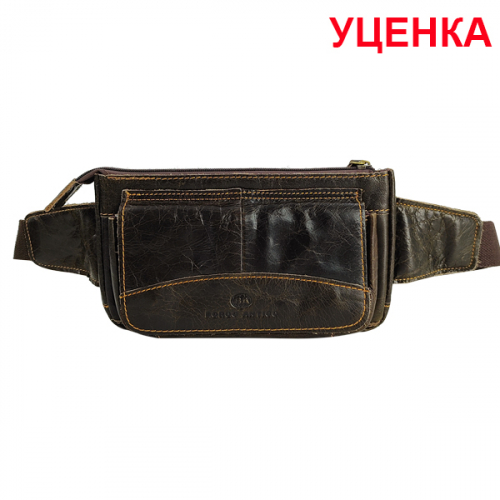 УЦЕНКА. Дефект шва. Поясная сумка Borgo Antico. Кожа. 9015 d.brown
