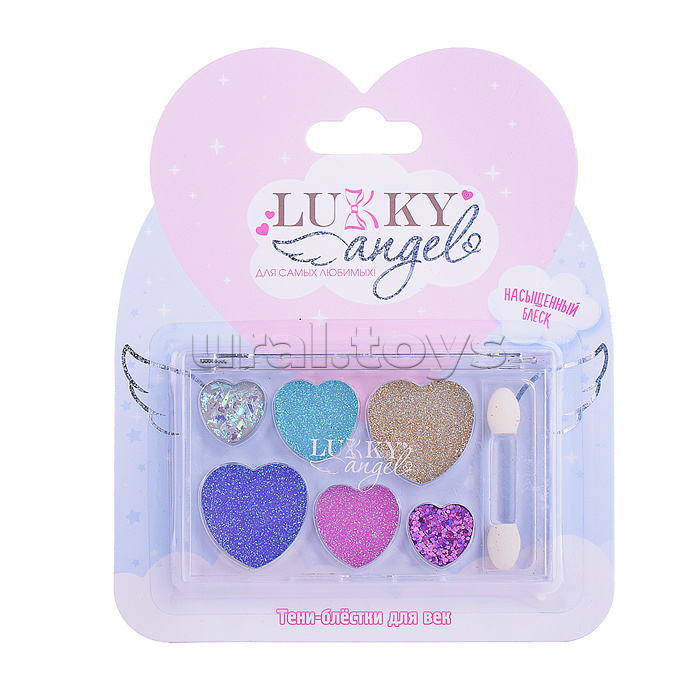 Тени для век Lukky Angel с блёстками Разноцветные Сердечки, 6 цв, 6 г, аппликатор, блистер